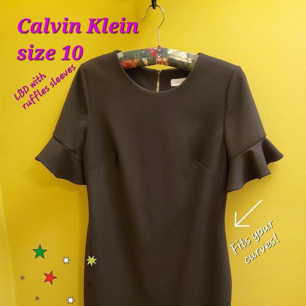 Calvin Klein black dress with ruffled sleeves - Machine washable! Like new